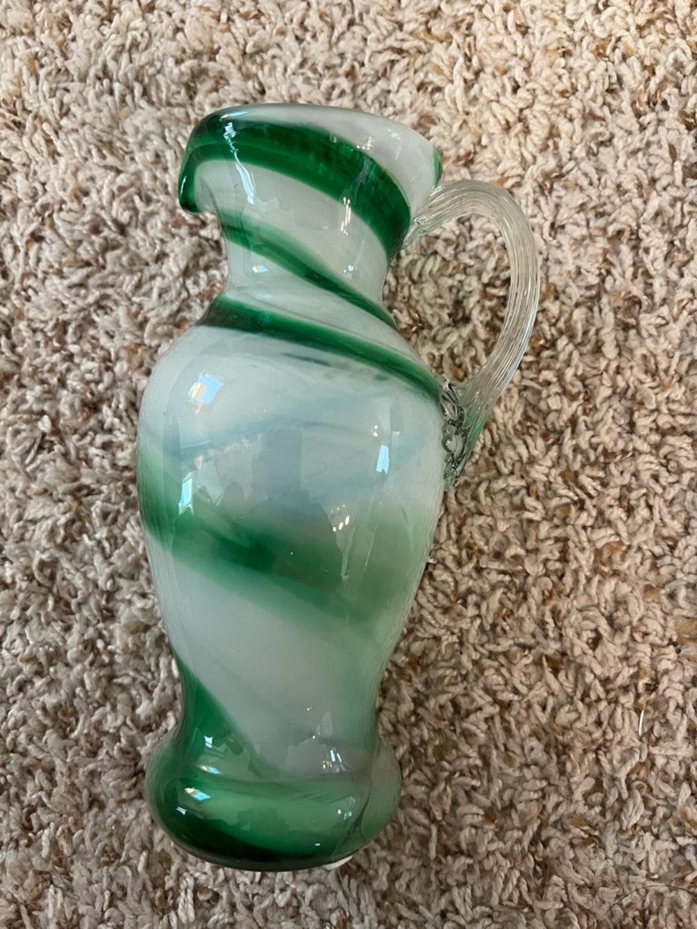 Smith's Old Timer Green & White Swirled Glass Pitcher 1950s–1980s